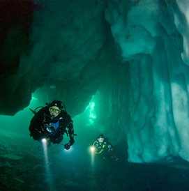High mountain lake ice diving