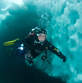High mountain lake ice diving